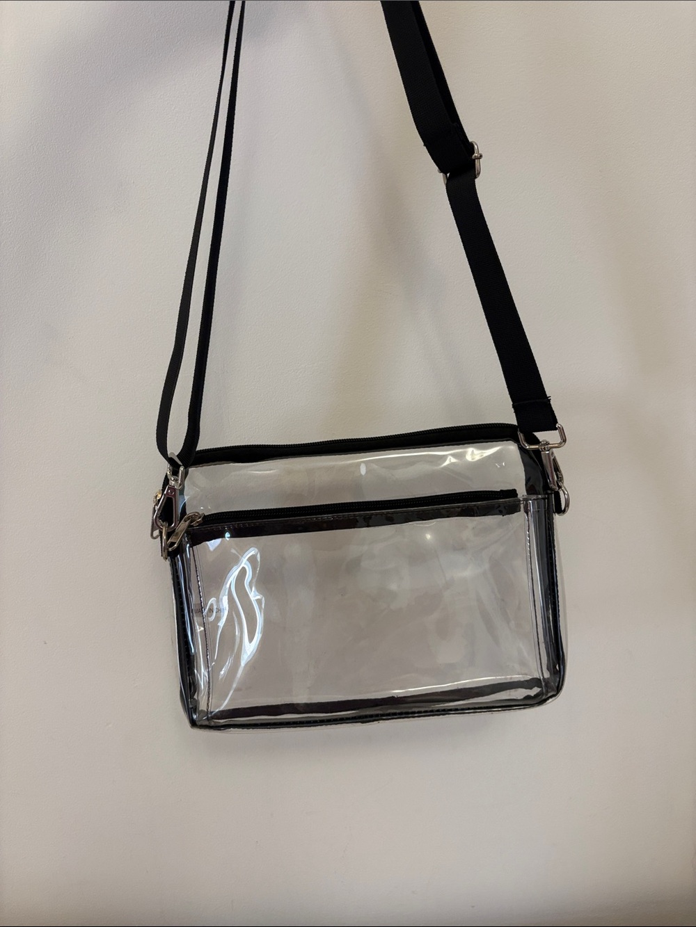 Clear Crossbody Bag with Black Trim and Adjustable Strap